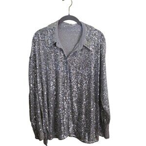 Abercrombie & Fitch Stunning Sequined Silver Blouse Party Holiday Disco Size L